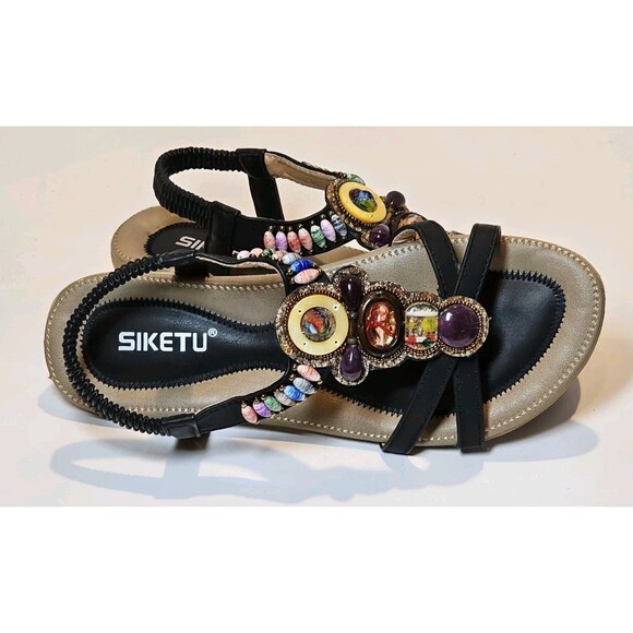 Siketu Black 39 (US 8) Flat Rubber Heel Slip-On Excellent Condition - Picture 7 of 8